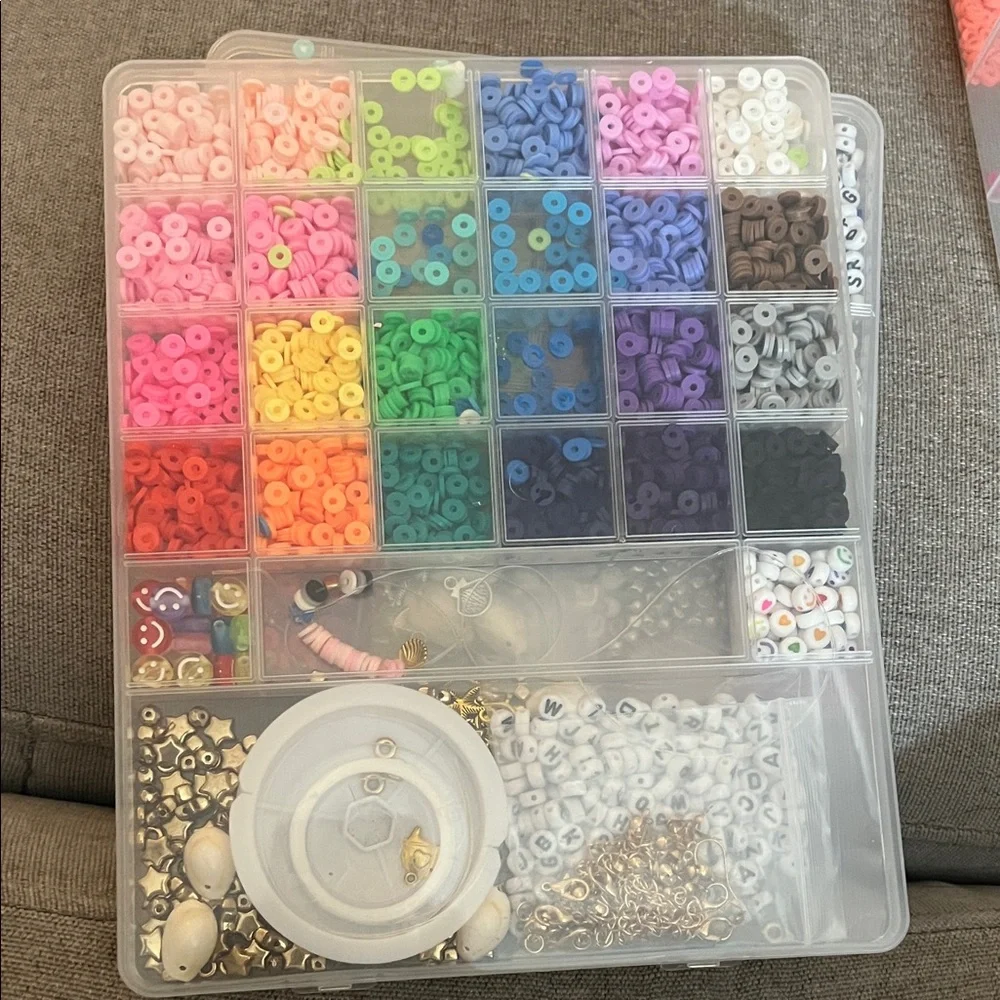 Assorted Clay and Plastic Beads plus Craft Organizers Set